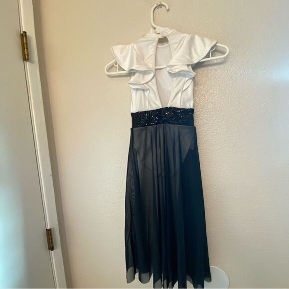 Weissman Elite Dance costume white black maxi mesh dress Alejandro D12165 SC 6 - Picture 4 of 10